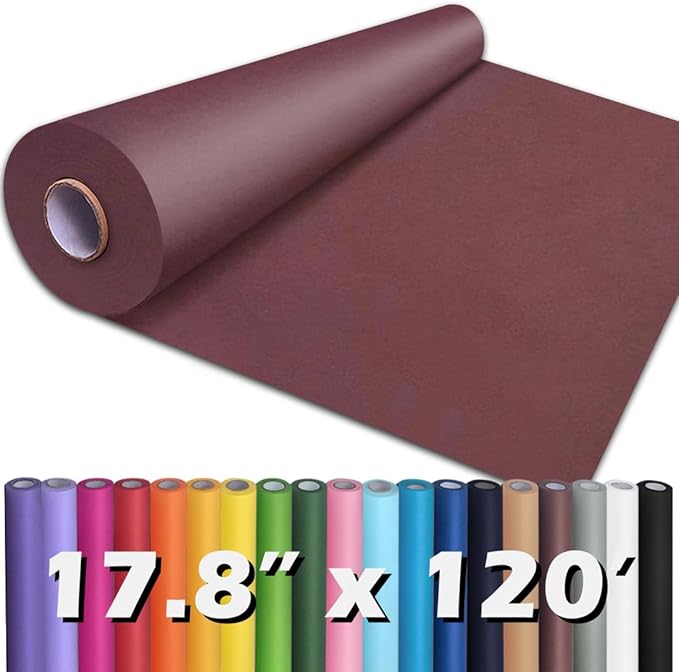 PerkHomy 17.8" x 1,440" (120') Wine Red Kraft Paper Roll for Craft Bulletin Board Paper Art Table Covering Crafting Gift Wrapping Bouquet Packing Parcel 80GSM 55LB (Wine Red, 17.8" x 120')