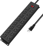 JUNNUJ Heavy Duty 20 Amp Power Strip, Garage 16 Outlets Metal 12 Gauge Surge Protector 3000J, High Amp 5-15P Adapter Shop 6-20R T-Slot Industrial Outlets (16AC, 15FT)