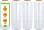 PSBM Stretch Wrap, 4 Pack, 17 Inch x 1476 Feet, 65 Gauge, Clear Plastic Cling, Cast Hand Stretch Film Rolls for Packaging Moving Packing Pallets