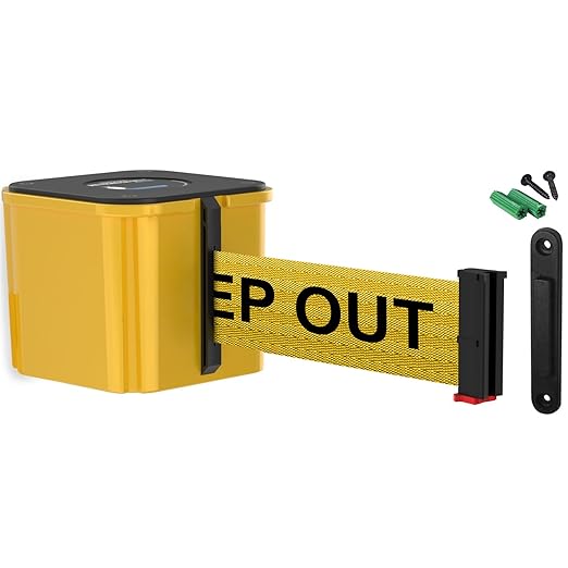 WM412 Retractable Belt Wall Mounted Yellow Crowd Control Barrier and Receiving End, 15' Danger Keep Out Belt