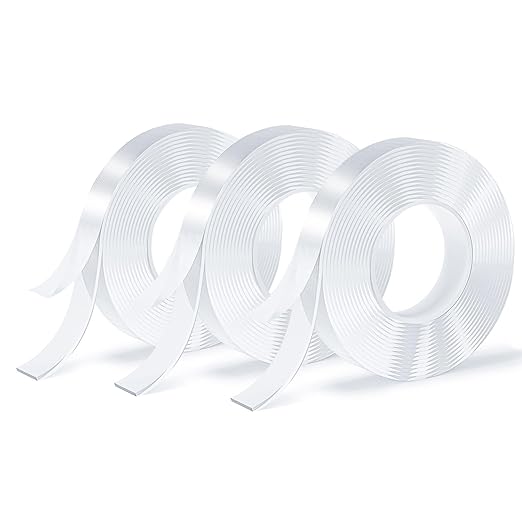 3 Rolls Double Sided Tape Heavy Duty, Nano Tape, Transparent Adhesive Tape, Traceless Adhesive Tape,Clear Mounting Tape,Removable, Washable, Suitable for Carpets, Photo Walls, 9.85FT Per Roll