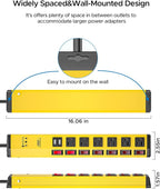 CRST 6-Outlet Heavy Duty Power Strip with USB and Individual Switches, 1200 Joules Metal Mountable Surge Protector Power Strip 15A Circuit Breaker, 6FT Extension Cord for Garage, Workshop, School