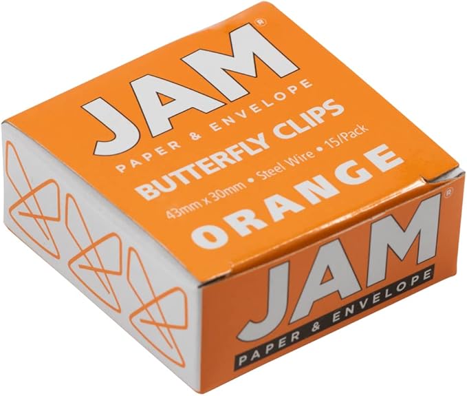 JAM PAPER Colorful Butterfly Clips - Orange Paper Clamps - 15/Pack