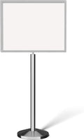 Crowd Control Warehouse Pedestal Standing Floor Sign Frame with Sloped Base, 22 x 28 Inch Horizontal, Polished Stainless Steel