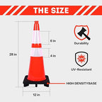 Traffic Cones 28 inch 6 Pack Heavy Duty Safety Cones Orange with Reflective Collars Fit Parking Lot,Driveway Road Traffic Control Construction Cones