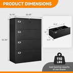 File Cabinet 4 Drawer, Lateral Filing Cabinet with Lock, Metal File Cabinets for Home Office, Office Cabinet for Hanging Files Letter/Legal/F4/A4, Assembly Required, Black