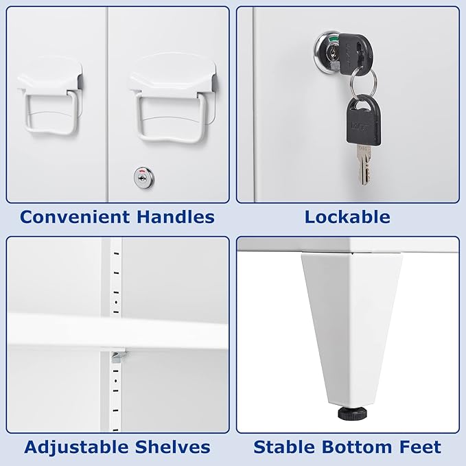 Metal Storage Cabinet with Lock, Locking Cabinets Office Storage Caninet with 2 Doors and Shelves, Lockable Steel Locker Floor Caninets Cupboard, Small Sideboard Buffet Cabnet for Home Office