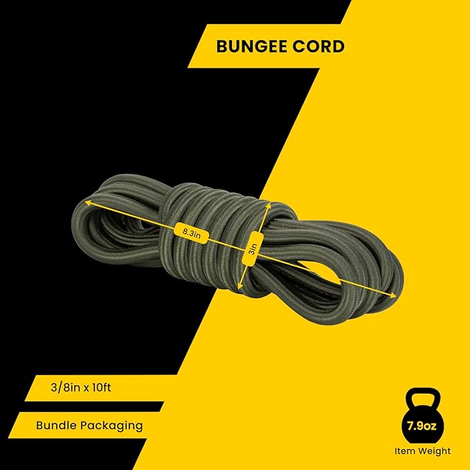 Bungee Cord Elastic Shock Cord 3/8" x 10' Bungee Rope for DIY, Tie Downs, Kayak and Outdoor - Army Green