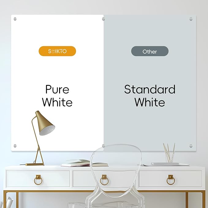 Glass Whiteboard - Glass Dry Erase Board 48" x 36" Magnetic Pure White Board Glass Writing Board White Boards for Walls Wall Office Home