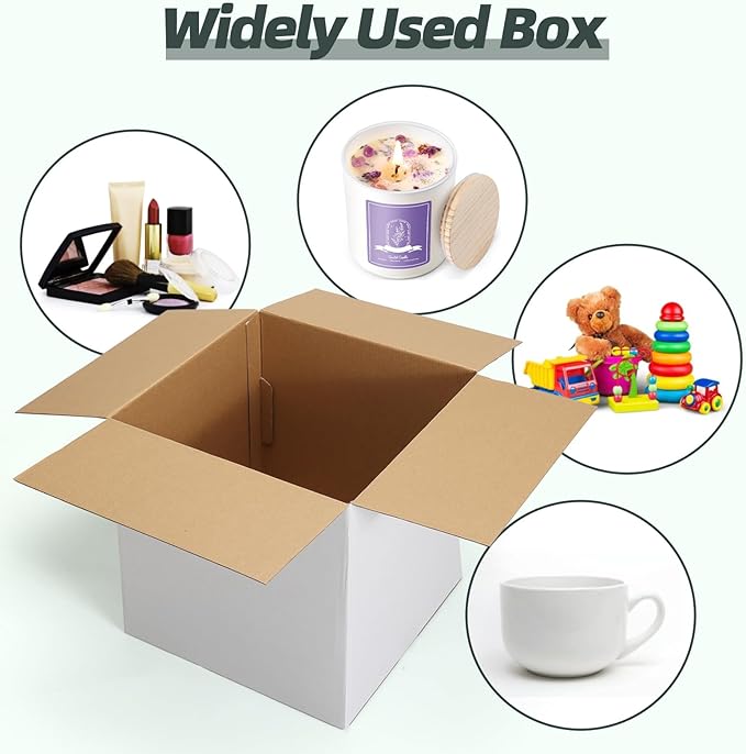 CRUGLA 12x12x12 White Shipping Boxes Set of 10, White Corrugated Cardboard Boxes for Small Business Shipping Mailing Packing