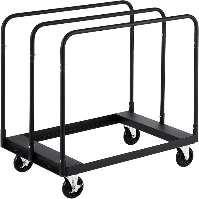 VEVOR Drywall Cart Dolly, 1800 lbs Load Capacity, Steel Panel Truck Cart with 5 inch Swivel Casters, Lumber Drywall Dolly with with Tie-Down Strap & 3 Side Handrails for Factory, Warehouse, Black