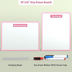 MaxGear Double-Sided Dry Erase Board for Wall, 16"x12" Hanging Whiteboard, Small Dry Erase White Board kit, Portable Whiteboard for Planning, Drawing, Memo, to Do List, Pink Frame
