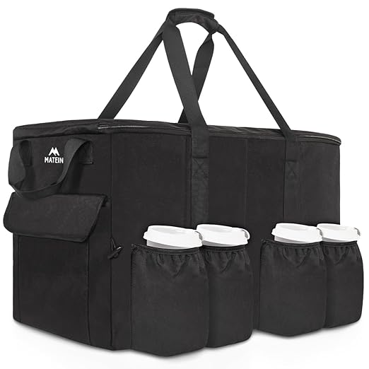 MATEIN Food Delivery Bag XXL - 23x14x15 inches, Water Resistant Large Insulated Hot & Cooler Catering Bags with Cup Holders for Food Deliveries, Pizza Warmer Carrying Case, Black