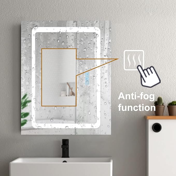 Fundin Lighted Medicine Cabinet with LED Light, Defogger, Dimmer, Outlet and USB Charger, Recessed or Surface Mount, Aluminum Material,20W x 25.6H inch