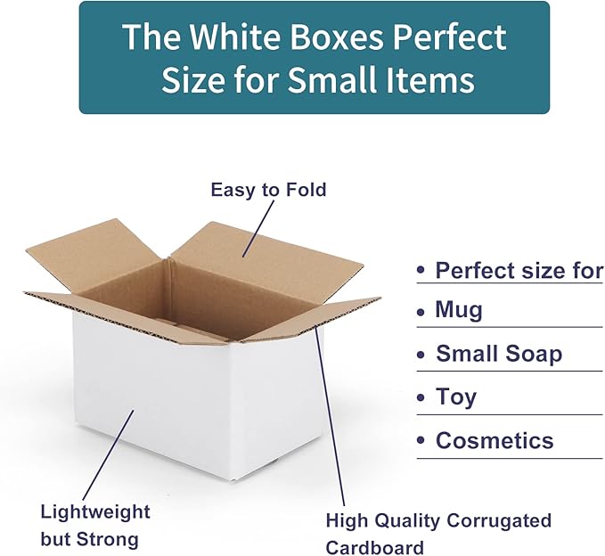 6x4x4 Shipping Boxes Set of 40, White Corrugated Cardboard Box for Small Business Mailing