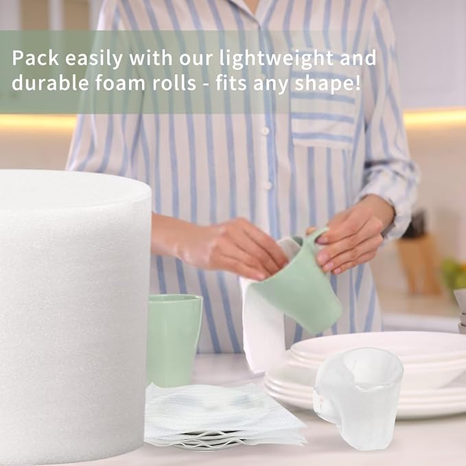 Moving Supplies, Foam Wrap Roll 16" Wide x 360' Length, For Protecting Fragile Articles,Furniture,Transportation Packing,Stuffing of Carton,with 60 Fragile Stickers