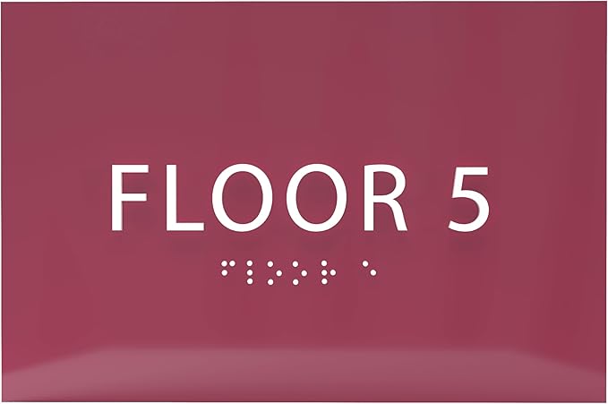 6" X4" Floor 5 Sign - ADA Compliant Tactile Graphics Grade 2 Braille Text | Wall Mount Plastic Directional Assistance, Floor Number Sign for Office, Schools, Hospitals, Apartments