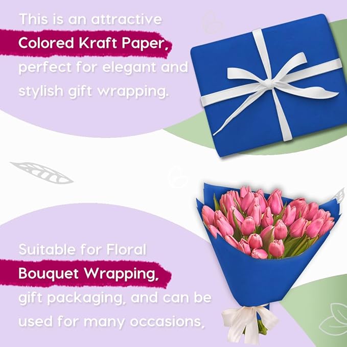 PerkHomy 48" x 1,440" (120') Blue Kraft Paper Roll for Craft Bulletin Board Paper Art Table Covering Crafting Gift Wrapping Bouquet Packing Parcel 80GSM 55LB (Blue, 48" x 120')