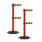 Montour Line MSR630D Set of 2 Retractable Belt Barrier Stanchion, Heavy-Duty Rubber Base, Red Post (11 ft Black and Yellow Diagonal Dual Belt)