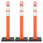 RoadHero 42 Inch Delineator Post with Base, Portable Orange Traffic Delineator Posts Cones with Reflective Collars for Parking Lots, Road Safety, Construction Events (3 Pack)