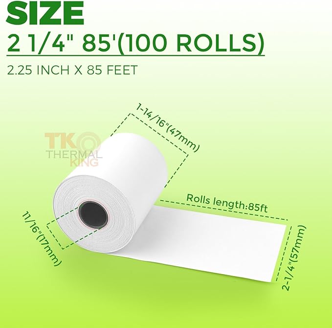 (100 Rolls) 2 1/4" x 85' Thermal Paper, POS Receipt Paper for Retail Business Cash Register, Fits Most Credit Card Terminal