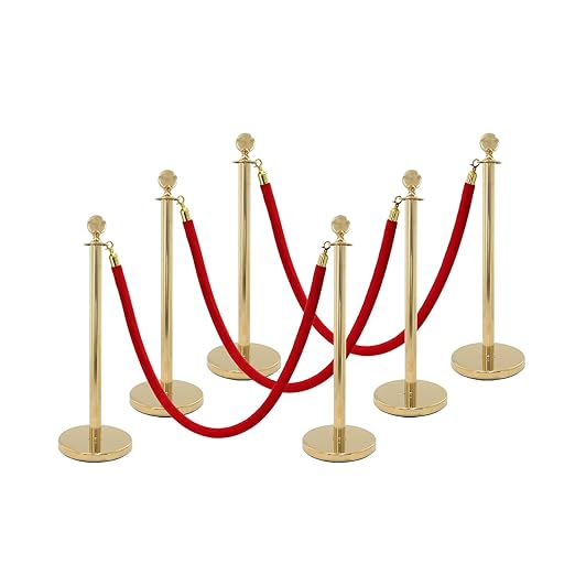 Red Carpet Ropes and Poles, Stanchions and Velvet Ropes, 5ft Stanchion Rope, Gold Stanchions Used for Hotel, Party, Wedding, Exhibition