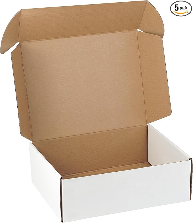 12"x9"x4" Shipping Boxes Set of 5, White Corrugated Cardboard Box Literature Mailer