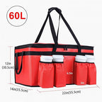 Insulated Food Delivery Bag with 4 Cup Holder and Bottom Support, XX-Large Insulated Grocery Bags Keep Food Hot/Cold, Cooler Bags with Drink Carrier, Food Carrier Catering Bag for Events, Red