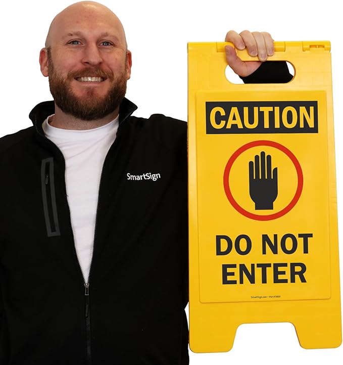 SmartSign Folding Floor Sign, Legend "Do Not Enter" with Graphic, 25" high x 12" wide, Black/Red on Yellow