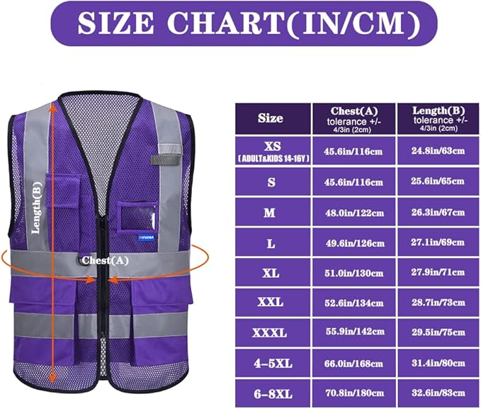 A-SAFETY High Visibility Mesh Safety Reflective Vest with Pockets and Zipper,Hi Viz Work Vest for Men Women (Purple Mesh S)