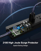 15 Ft Power Strip Surge Protector, 6 Outlets and 4 USB Ports, Flat Plug Power Strips Long Extension Cord with Overload Protection, Wall Mount for Home, Office, Dorm, ETL Listed