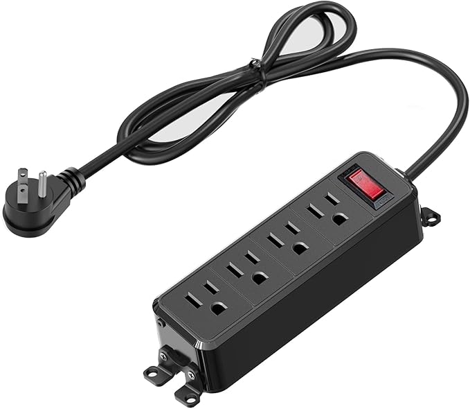 Wall Mount Power Strip,Flat Plug Power Strip with Switch,6ft Extension Cord,4 Outlets, Flexible Installation for Home, Office,and School,ETL Listed,Black (6ft,4 outlets)