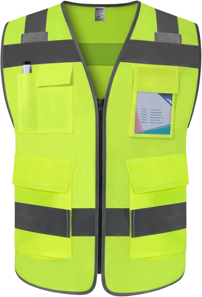 TCCFCCT Construction Vest 5 Pockets Reflective Safety Vest for Men Women, High Visibility Work Vest with Tabs for Walkie-talkie, Durable to Use, Meets ANSI/ISEA, T5-Yellow, S