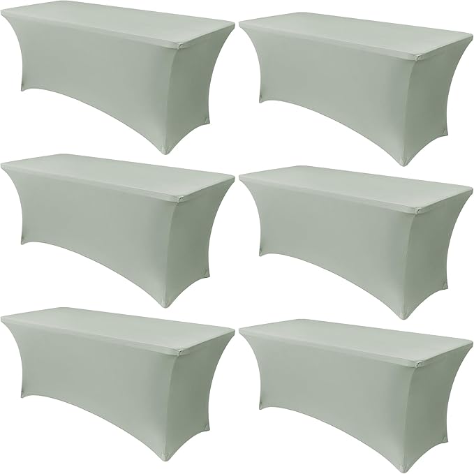 Obstal 6 Pack Stretch Spandex Table Covers for 6 Foot Tables - 6 FT Rectangular Fitted Tablecloth Protector for Wedding, Banquet, Party (Sage Green, 72'' Length x 30'' Width x 30'' Height)