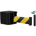 WM412 Retractable Belt Wall Mounted Smooth Black Crowd Control Barrier and Receiving End, 25' Black/Yellow Diagonal Belt