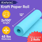 12" x 1200" (100 ft) Light Blue Kraft Paper Roll - Value Pack of 2, 45 lbs Thickness, Made in USA - Odorless, Non-Toxic, Safe for Kids - School, Bulletin Board Paper