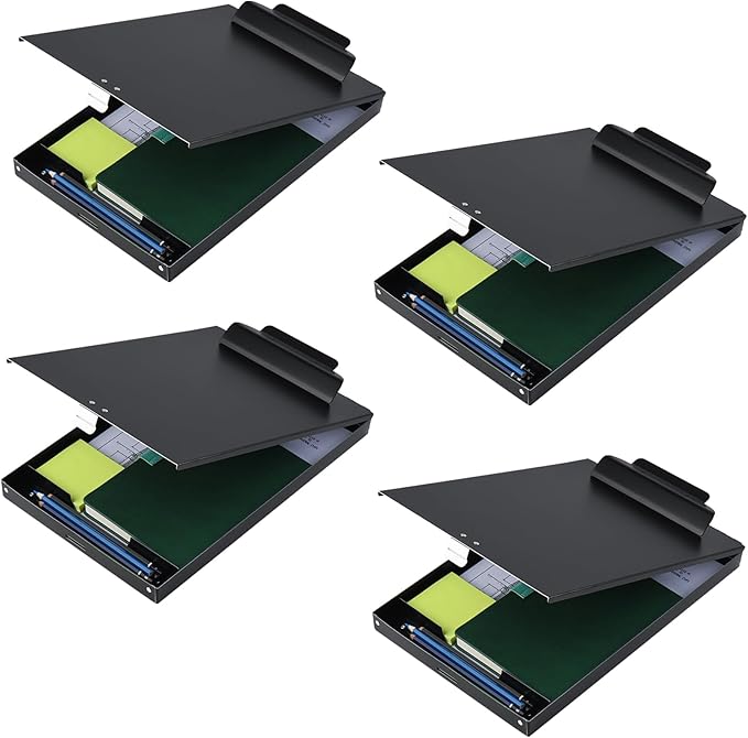 ZCZN Aluminum Clipboard with Storage, 4 Pack Recycled Metal Clipboard Box, Form Holder, Suitable for School, Office, Jobsite or Medical Staff, 9.25 x 13.78 Inches, Black