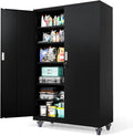 VINGLI Large Metal Storage Cabinet with 2 Doors and 5 Adjustable Shelves, Upgraded Height & Wide & Deep, 43''W x 20''D x 72''H, Oversized Garage Storage Cabinet with Wheels and Locks (Black)