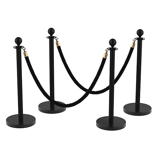 4Pcs Stainless Steel Stanchion Posts with 5ft Red Velvet Ropes - Crowd Control Barriers & Queue Line Kit with 26ft Red Carpet for Wedding, Party, Theater Supplies