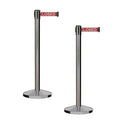 CCW Series RBB-100 - Set of 2 Stanchion Retractable Belt Barriers (7.5 Foot Belt, Red with"This LINE is Closed" White Letters Belt with Satin Stainless Steel Post)