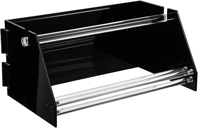 Foldable Acrylic Label Roll Dispenser, Adjustable Black Label Organizer, Holds Multiple Label Rolls, Large Desktop Roll Holder for Workspaces, Homes, Offices