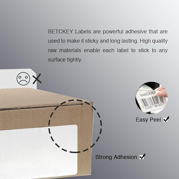 BETCKEY - 3" x 1.5" (76 mm x 38 mm) Barcode Shipping & Address Labels Compatible with Zebra & Rollo Label Printer,Premium Adhesive & Perforated [10 Rolls, 9500 Labels]