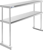 GRIDMANN NSF Stainless Steel Commercial Kitchen Prep & Work Table Plus A 2 Tier Shelf - 48 in. x 12 in.