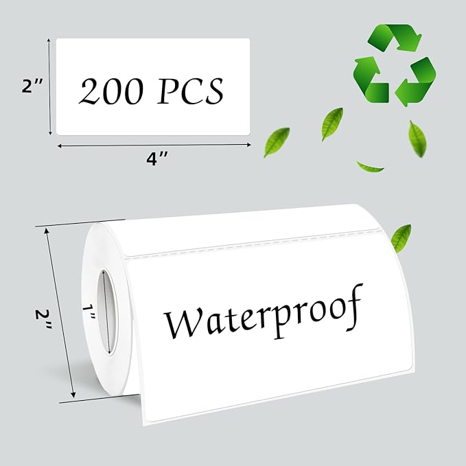 White Thermal Labels 2x4 Inch, Direct Thermal Stickers Label, Self-Adhesive Thermals Printer Sticker Labels, Water & Oil Resistant & Anti-Scratch, Perforation Line Design- 200Pcs