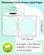 Phomemo Circle Labels for M110/M110S/M120/M200/M220 Label Maker, 1.96" x 1.96"（50x50 mm） Round Thermal Label for Barcode Labels, DIY Logo Design,Green