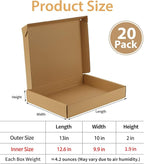 Trwcrt Shipping Boxes 13x10x2 Set of 20, Corrugated Cardboard Box for Packing Small Business, Brown