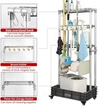 Storage Shelf Broom mop Holder Hold Your Cleaning Supplies Janitorial cart Steel Organizer Wire Rack