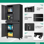 Letaya Metal Garage Storage Cabinet with Wheels,Rolling Tool Cabinet with 4 Door Lock-Adjustable Shelves and 1 Drawer for Garage Home Office Utility Room (Black with Wheels)