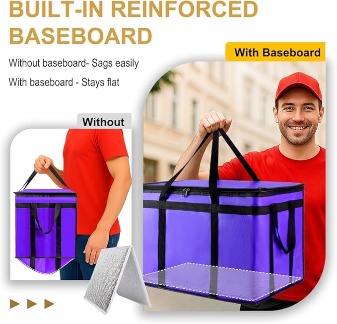 XXXL Insulated Food Delivery Bag - Reusable Thermal Cooler Grocery Bags for Catering & Delivery, Pizza Carrier for Events, Large Capacity Bag Keeps Food Hot/Cold for Shopping, Commercial(with Base)