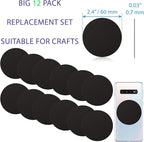 Tablet Metal Plates for Magnetic Car Mount, Wall, Magnets Kit. Replacement Set 2.4" of 12 Large Black Round Iron Discs for DIY, Crafts. 3M Adhesive Backing Steel Cell Phone Case Stickers 12 Pack